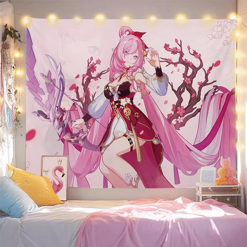 Japanese Anime Girl Tapestry Aesthetic Wall Hanging Bedroom Living Room Girl's Room Cute Kawaii Boho Wall Decor