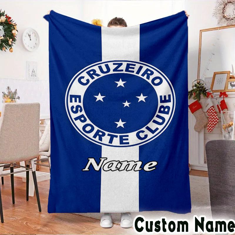 Custom Name Cruzeiro FC Crest Throws Blanket Flannel Blankets for Couch Bed Gifts for Men Women Picnic blanket Christmas fan gifts