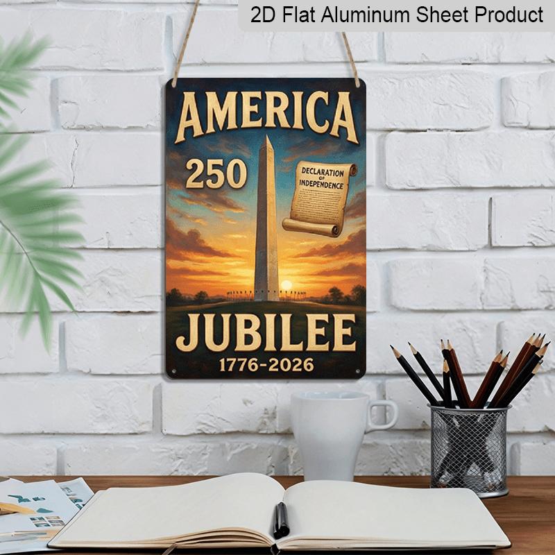 2D Flat 7.87*11.8 Inch Aluminum Sign Featuring a Vintage Design of The Washington Monument Along with a Scroll of The Declaration, Celebrating The