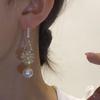 Flower pearl fringed ear hook French super flash exquisite earrings light luxury high-end temperament showing face thin earrings