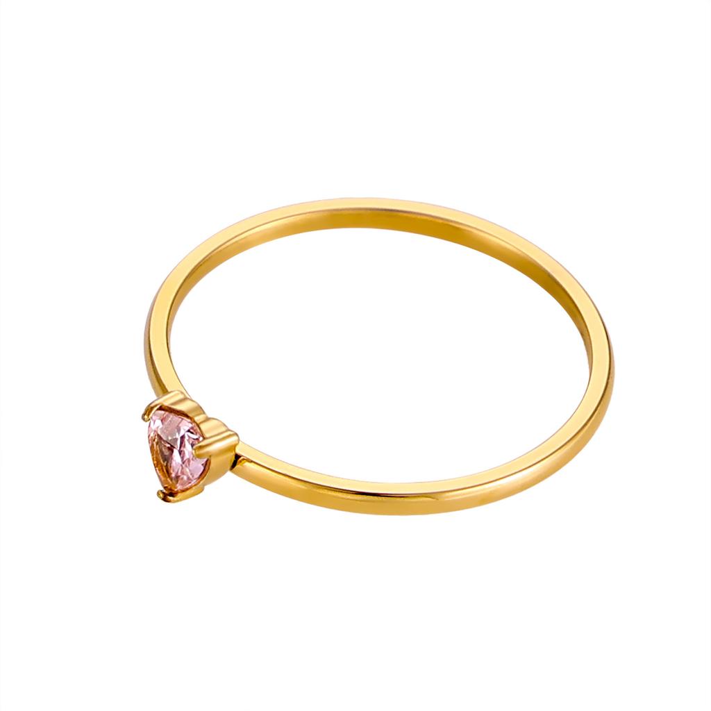 CARLIDANA Birthstone Rings for Women Birthday Gifts Jewelry Gold Plated Stainless Steel Rings Months Peach Heart Zircon Rings