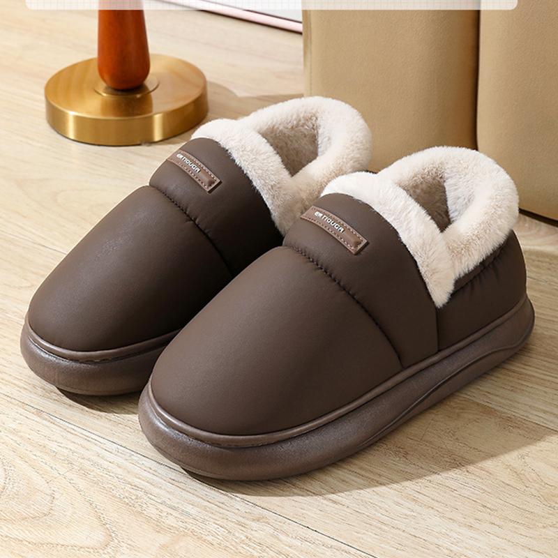 Mode Damen Einfarbig Wasserdicht Verdicken Baumwollpantoffeln Neu Paar Stil Plüsch Pantoletten Leicht Weich Warm Flauschig Hauspantoletten