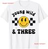 Young Wild and Three Groovy Retro 3 Years Old Boys Girls T Shirt  Vintage Washed Stretched Stylish Unisex Streetwear Casual