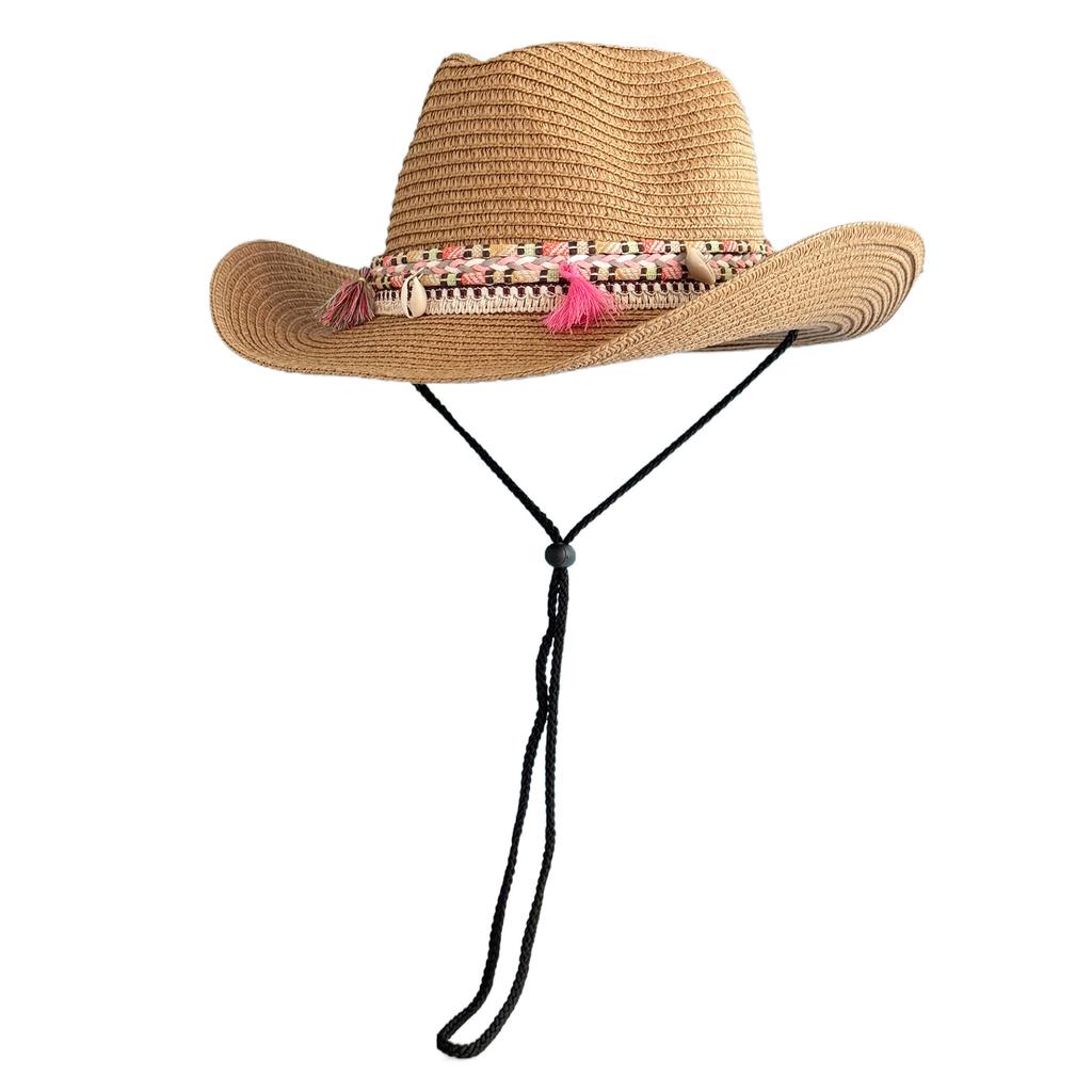 Outdoor Hiking Tassel Cowboy Straw Hat Unisex Foldable Sun Protection Summer Hat Bohemian Style Uv Protection Fisherman Hat