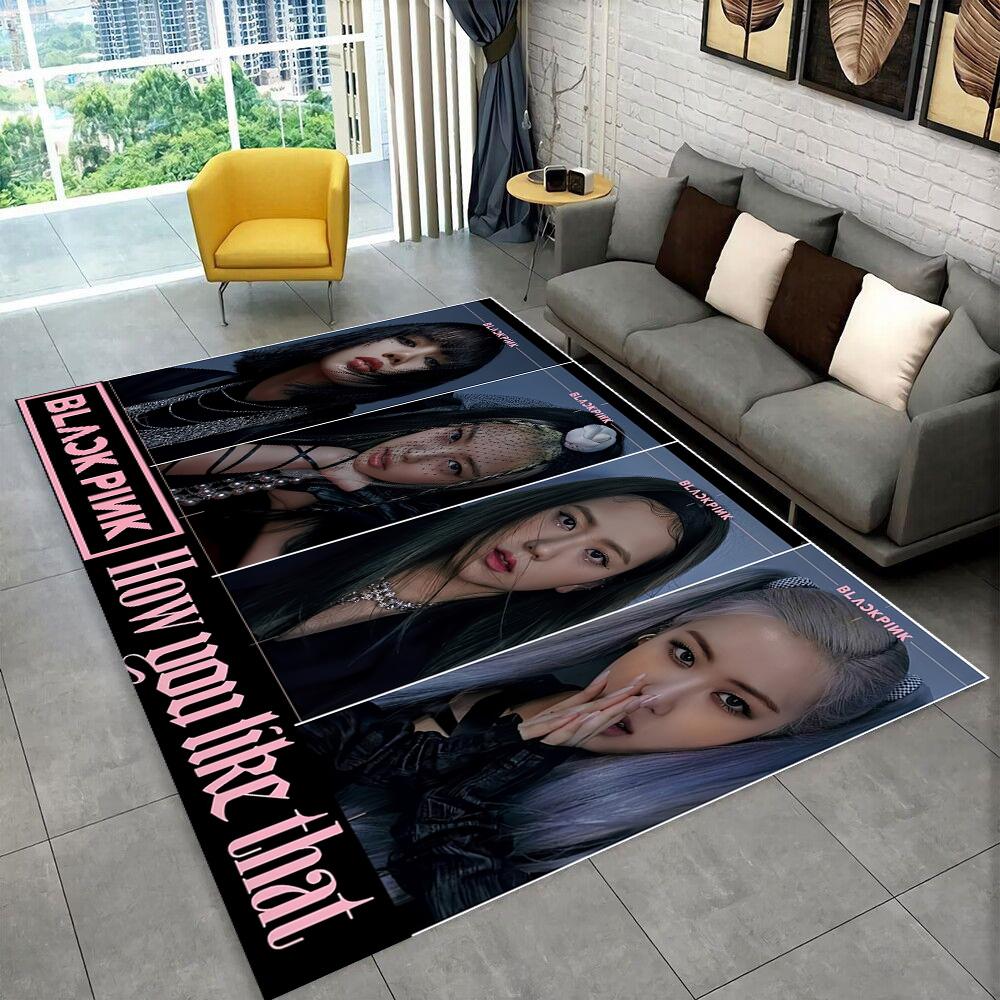 Kpop Girls 3D B-black and Pink-k HD Rug Carpet for Living Room Bedroom Home Decor,Floor Mat Non-slip Decoration for Sofa Doormat