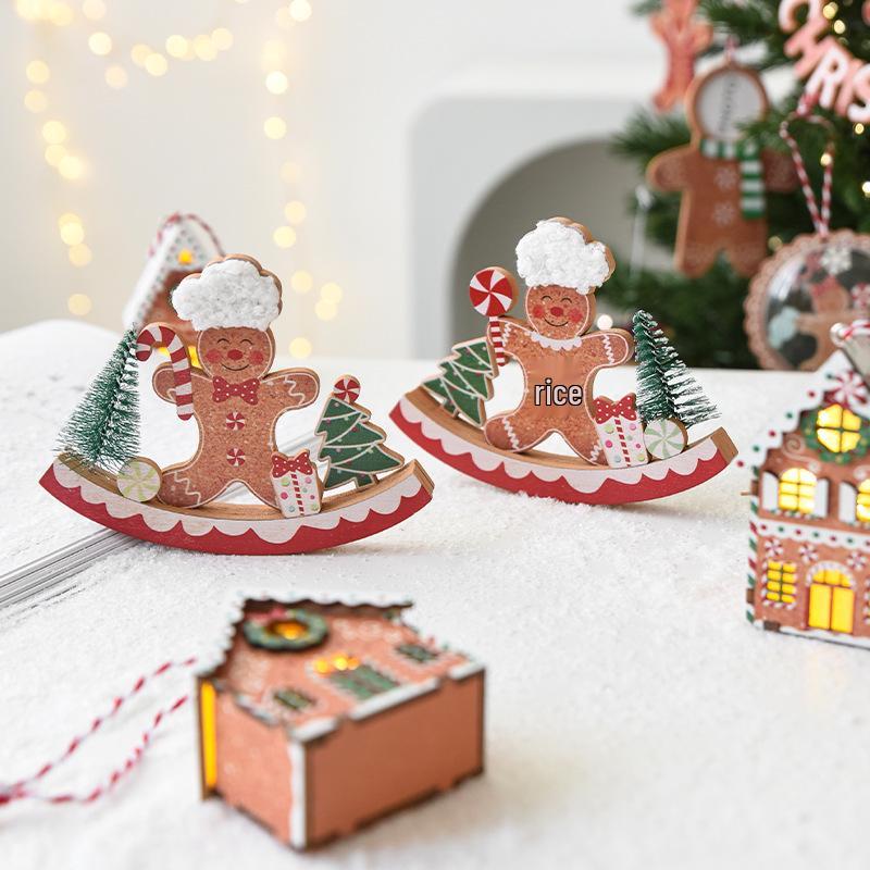 NUCHI Luminous Wooden Christmas Tree Ornaments - Small House Pendant Decorations