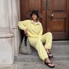 2026 Womens 2-Piece Casual Set Long Sleeve Polo Top Wide Leg Pants Sportswear