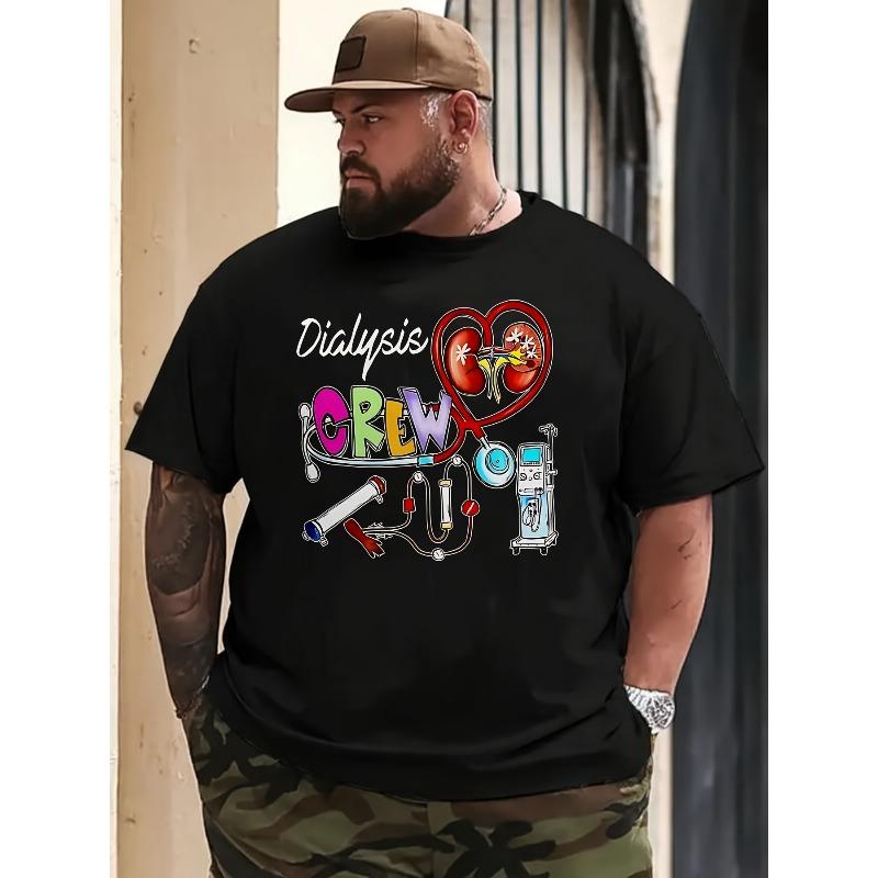 

European sizes Men s Dialysis Crew Medical T-Shirt - Kidney & Stethoscope Design with Dialysis Machine Icons 3XL чорний