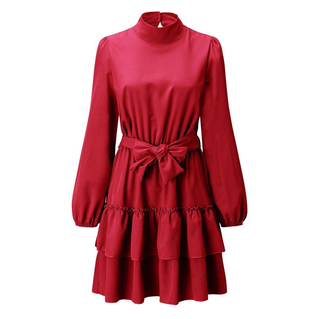 Women's Casual Solid Color New Long Sleeve Solid Color Loose Ruffle Dress
