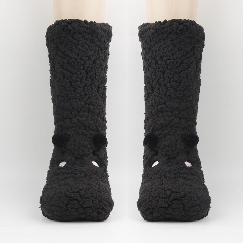 3D Froté podkolenky s malým medvídkem s protiskluzovou podrážkou - Plyšové, hřejivé ponožky na spaní