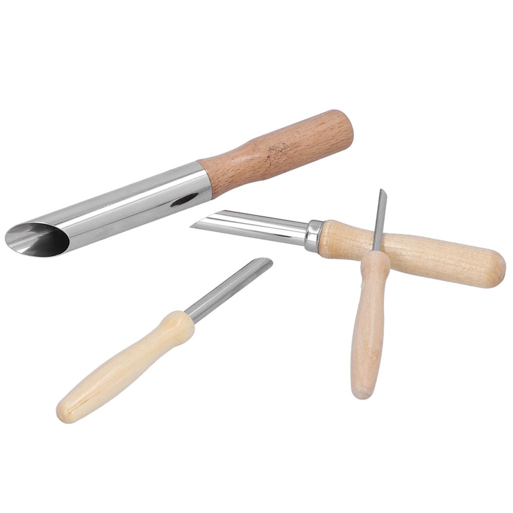 4pcs Clay Hole Cutters Stainless Steel Pottery Punch Hole Sculpting Tool with Wooden Handle