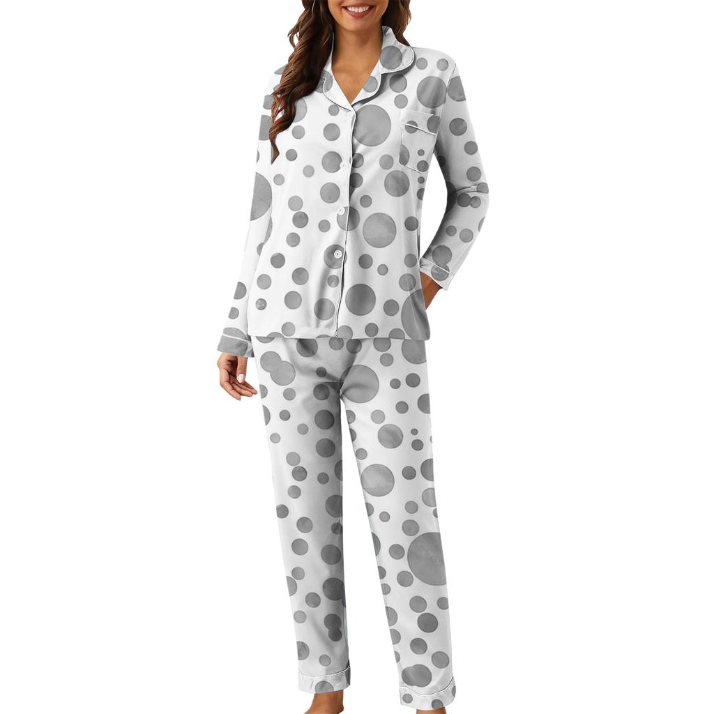 Damen Casual Mode Polka Dot Print Langarm Hosen Homewear Set