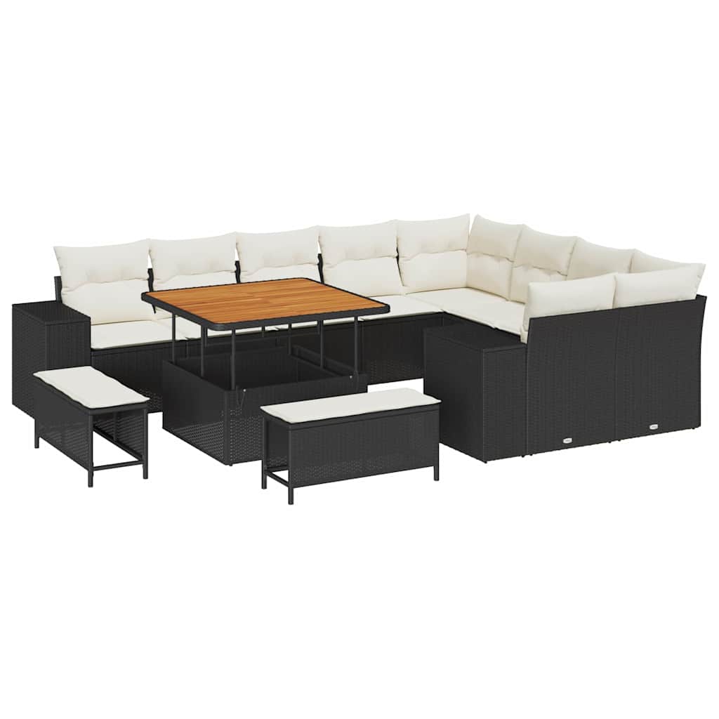 Garden Sofa Set with Cushions 12 pcs Black and Cream