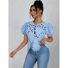 QICED Women's Fashion Casual Solid Color Print Short Sleeve V Neck Blouses & Shirts