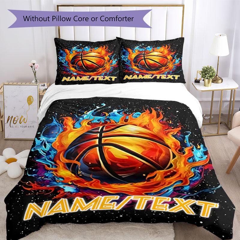 3PC Custom Name Basketball Artwork Bedding Set Printed  Bedding Set Duvet Cover Closure Includes 1 Duvet Cover & 18 Pillowcases for Bedroom
