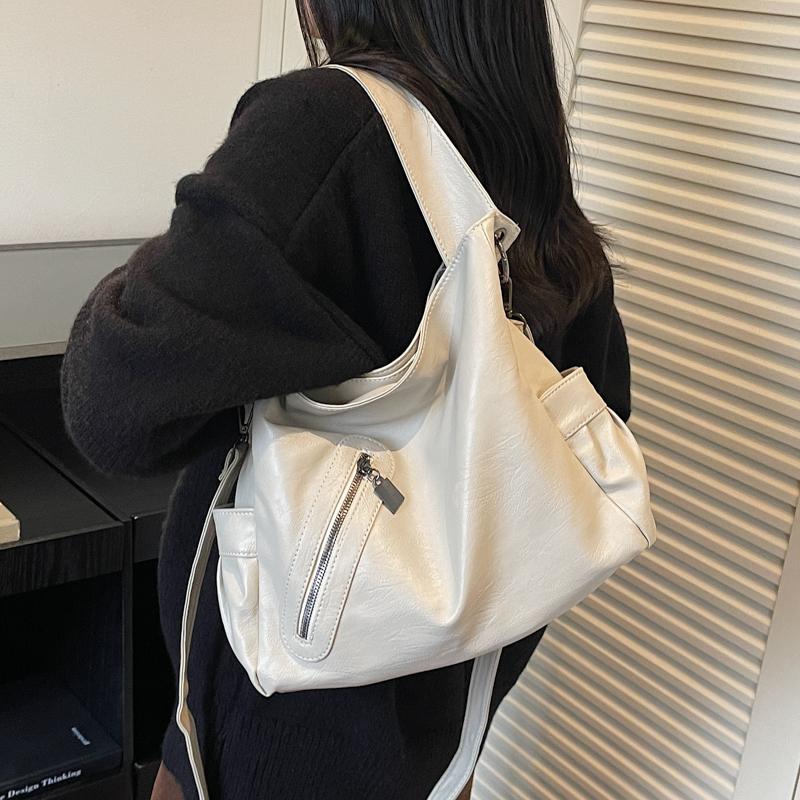 Damska skórzana torba tote w jednolitym kolorze, modna torba crossbody na jedno ramię, torebka codzienna o dużej pojemności, prosta codzienna torba na jedno ramię