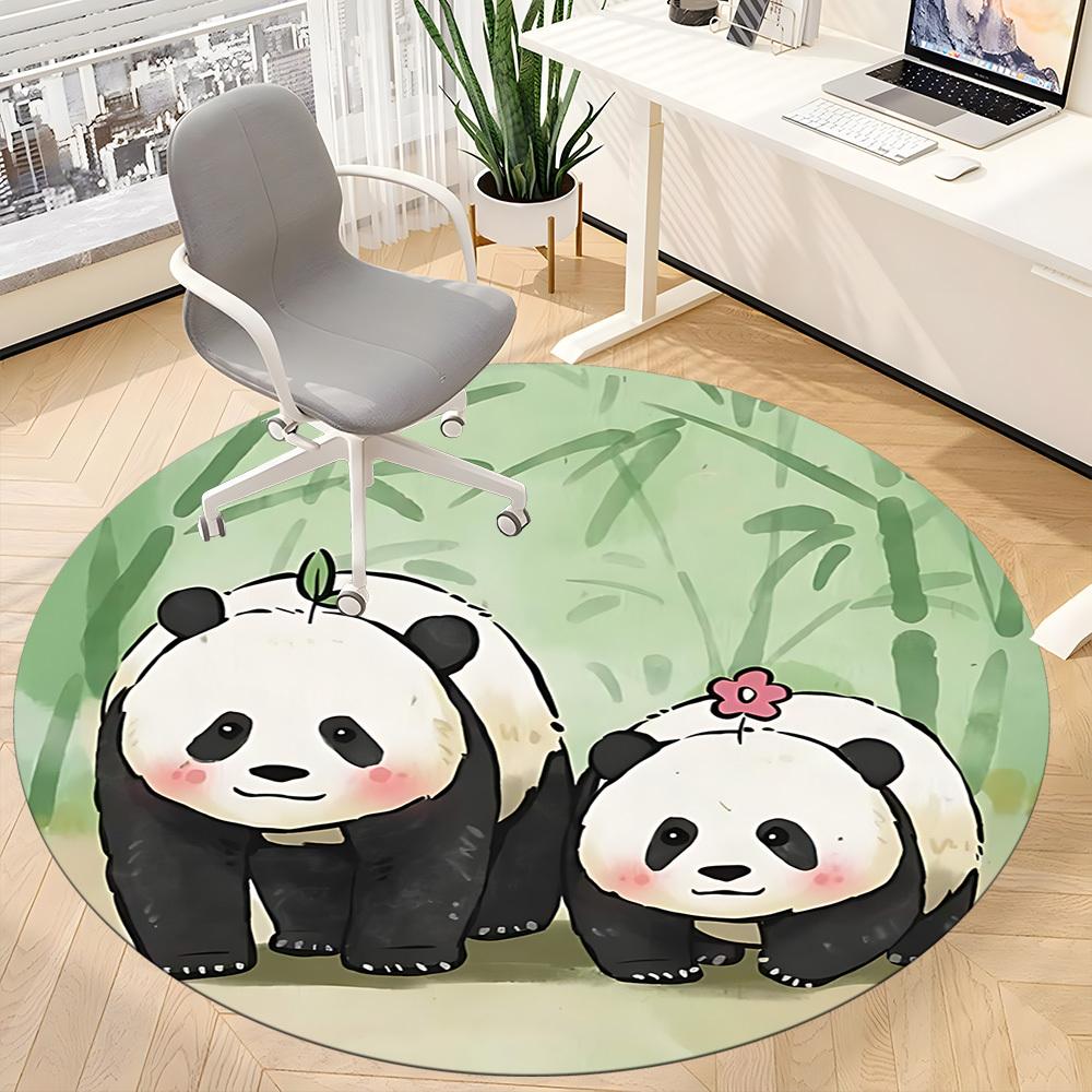 1pc Panda Pair Office Round Area Rug, Indoor Mat Suitable ForOffice, Under Office Chairs Bedroom Living Room Home Decor D014