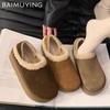 Fur Platform Women Snow Boots Suede Short Plush Designer Casual Flats Cotton Shoes 2025 Trend Warm Cozy Winter Botas De Mujer
