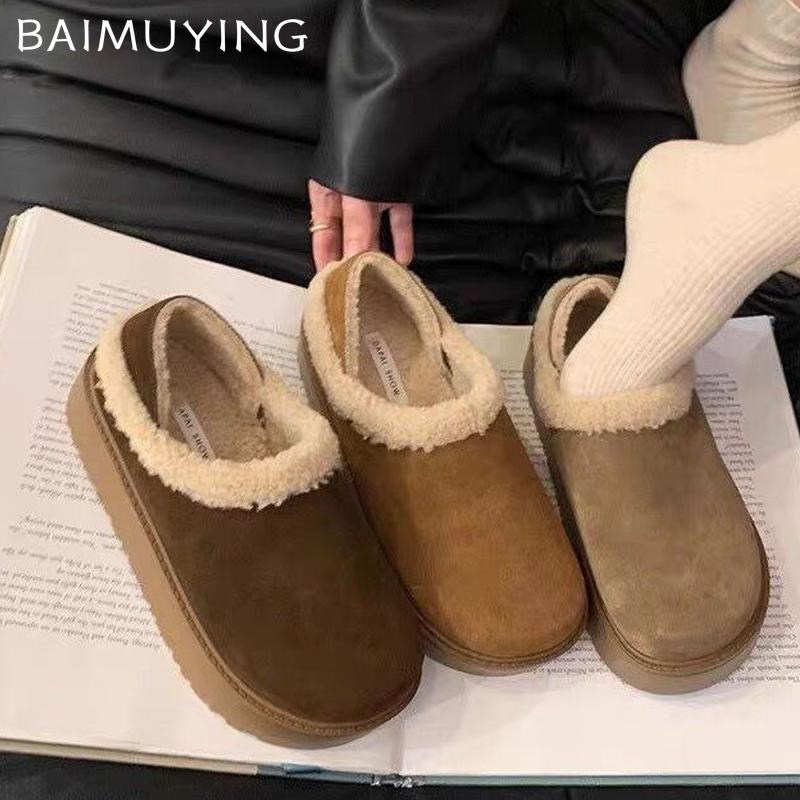 Fur Platform Women Snow Boots Suede Short Plush Designer Casual Flats Cotton Shoes 2025 Trend Warm Cozy Winter Botas De Mujer