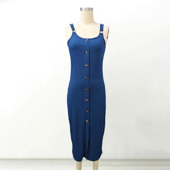 Women's Sleeveless Ribbed Knit Maxi Dress Summer Bodycon Button Down Long Tank Dress Sexy Slim Fit High Slit Office Work Dress