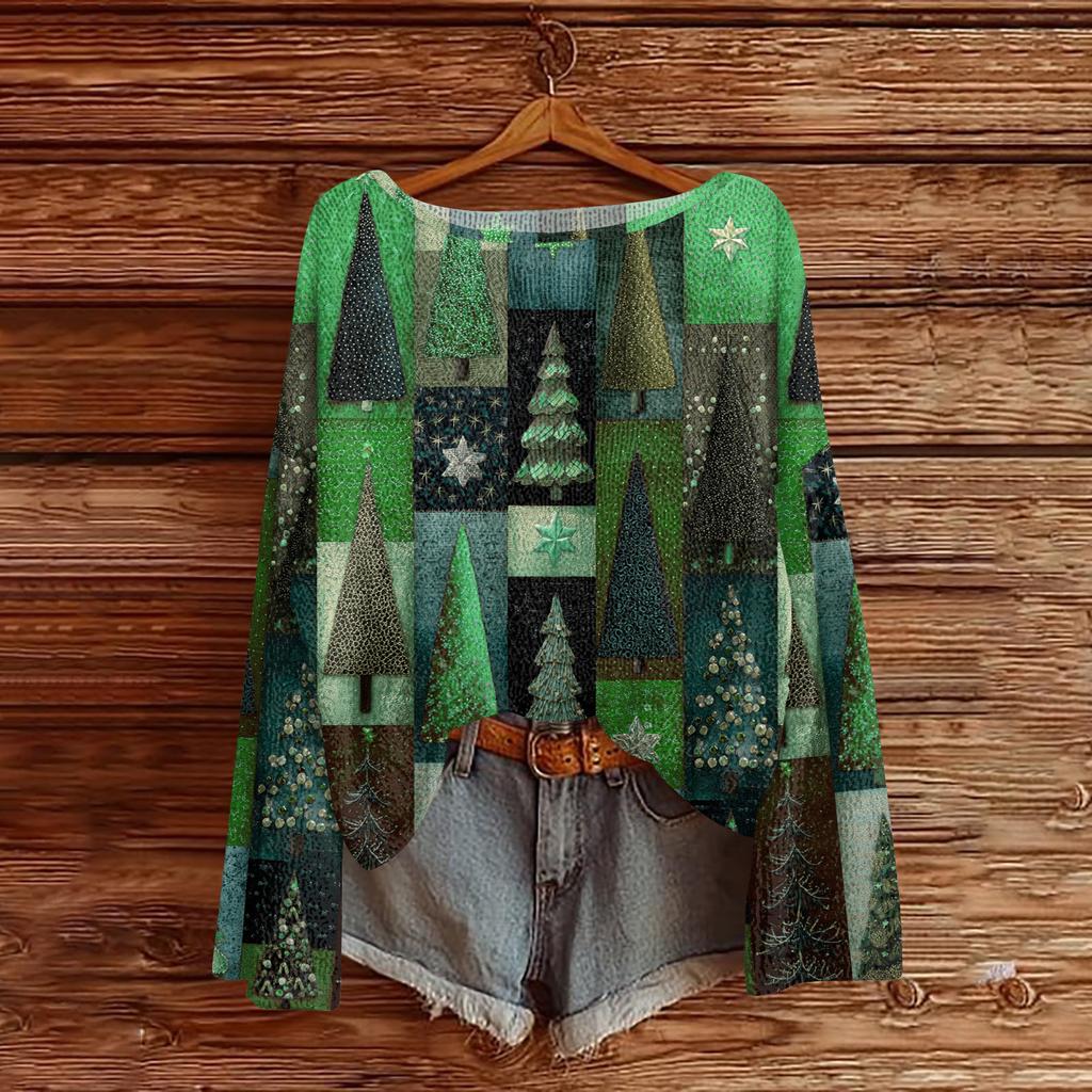 Womens  Fall Sweaters Long Sleeve Print Tops Pullover Sweaters Loose Dressy Casual Basic Clothes