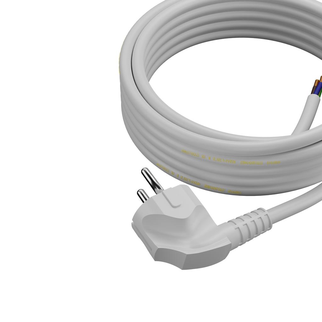 Przewód Zasilający Kabel Z Wtyczką Kątową 5M 3X1,5Mm2 Uni-Schuko Biały