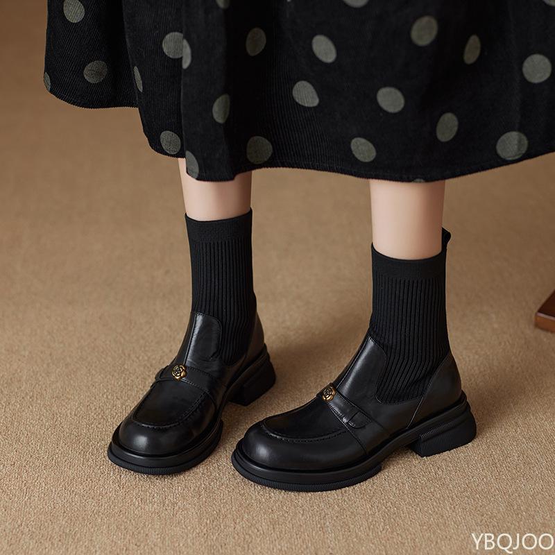 

Женские осенне-зимние удобные полусапожки с круглым носком и толстым средним каблуком, простые, повседневные, универсальные женские туфли 35 чёрный