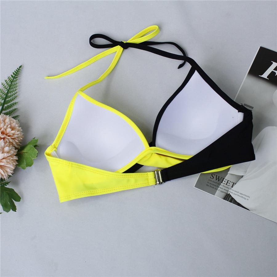 Women Sexy Swimwear Patchwork Halter Bikini Set Criss Cross Swimsuit Push-up Two Piece Bathing Suit