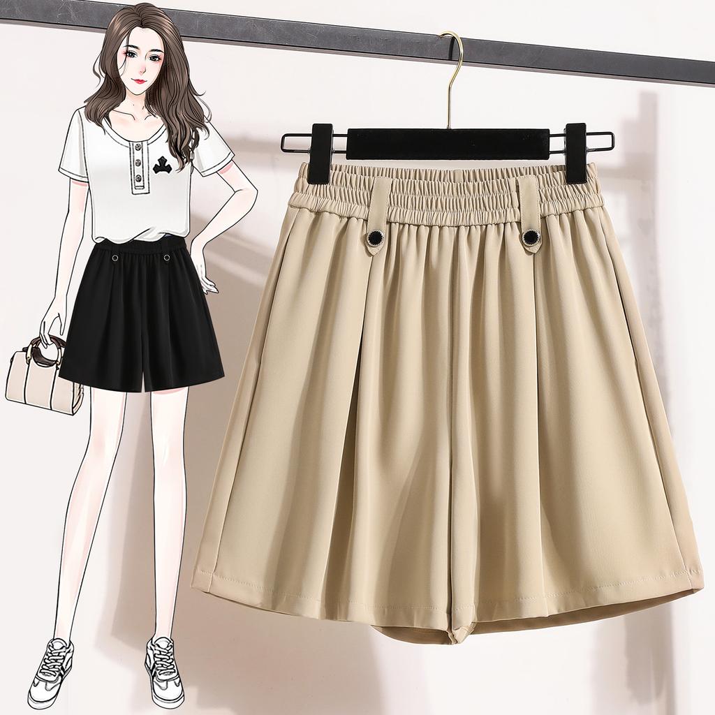 DIMANAF 2024 Plus Size Women Summer Loose Pants Wide Leg Pants 5XL High Waist Shorts Elastic Casual Basic Short Pants