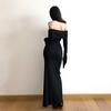 Women's Solid Colour Temperament One Shoulder Long Ruffle Hem Split Long Sleeve Dresses
