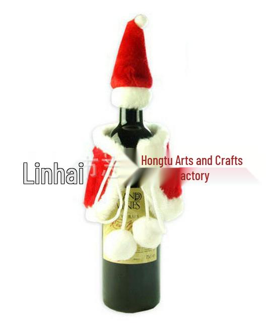 Christmas Wine Bottle Cover with Hat and Red Plush Trim