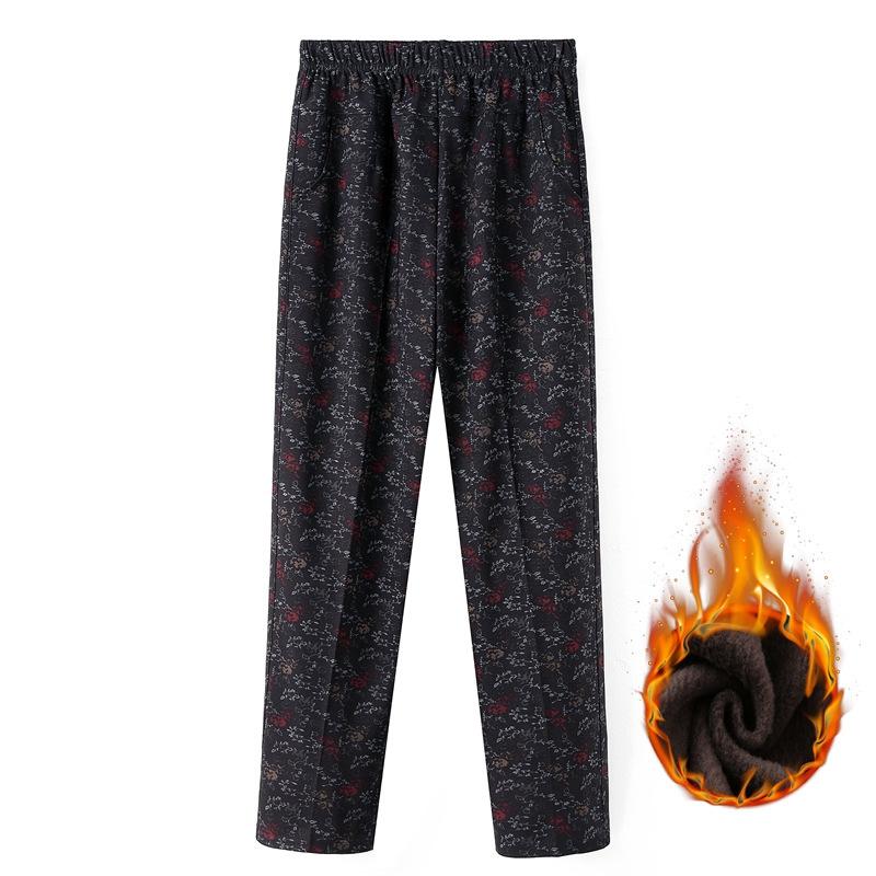 

2023 женские брюки 9XL на осень-зиму среднего возраста с цветочным принтом, женские бархатные свободные брюки, женские прямые брюки с высокой талией 8XL