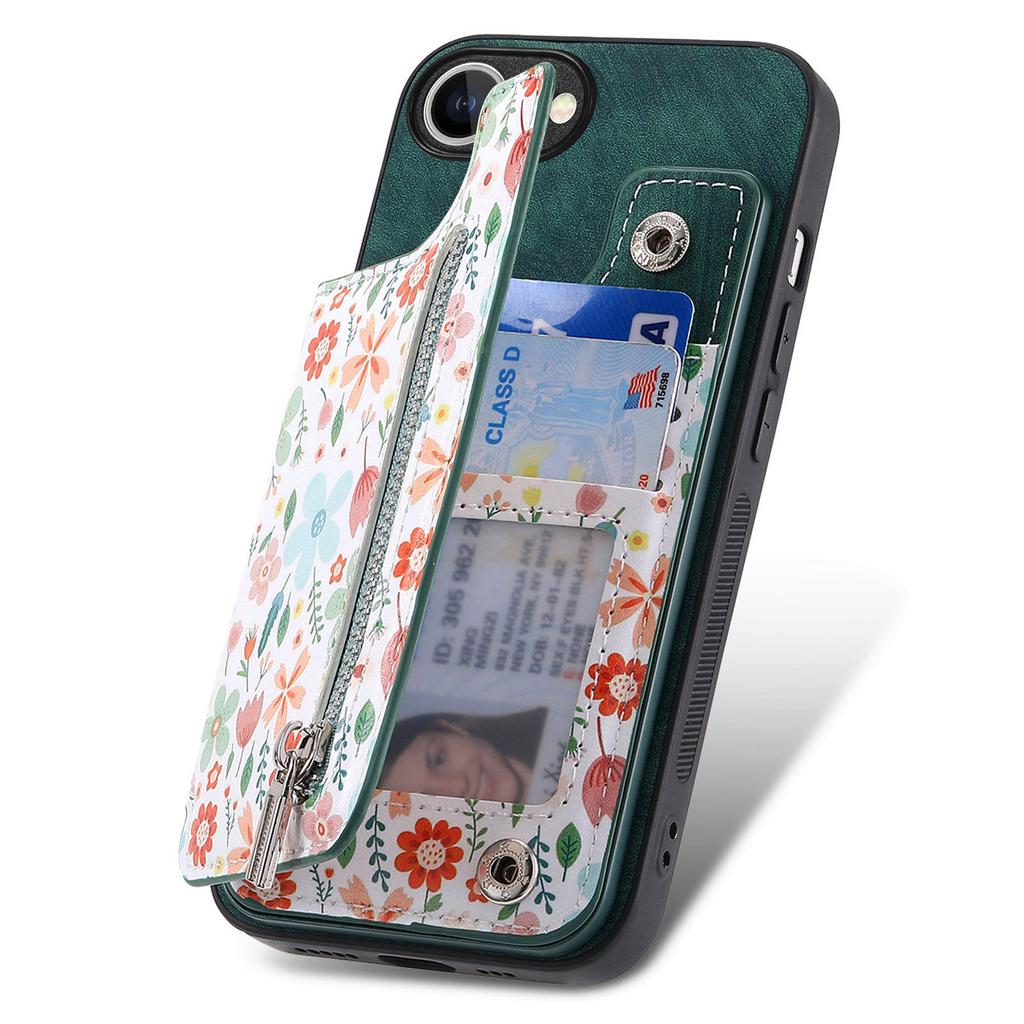 For iPhone 16e Leather Phone Cover with RFID Blocking Zipper Card Bag Kickstand