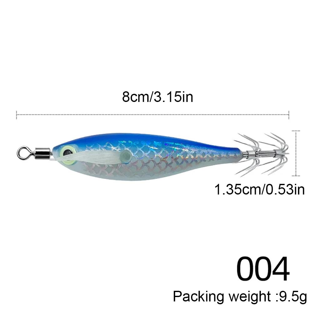 1-3PC Luminous Squid Hook Fishing Lure Double Hook Glow In The Dark Wood Shrimp with 3D Eyes Fake Octopus Bait for Night Fishing