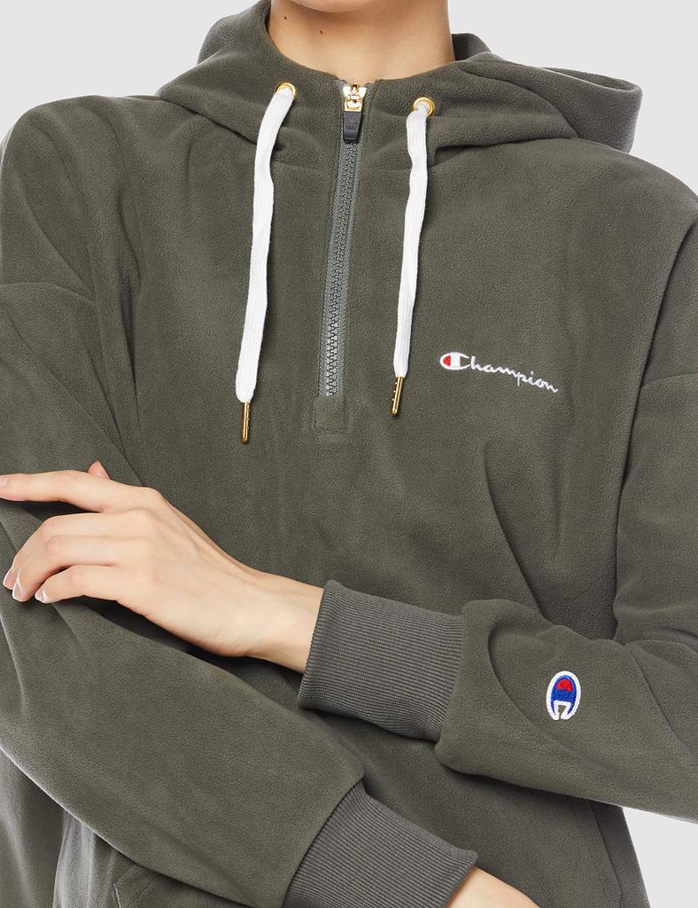 Hooded Jacket Pullover Micro Fleece Windproof Script Logo Drop Shoulder Sportswear SPORTS ATHLEISURE Deep Green L [Champion] WOMEN'S CW-US106 Women's