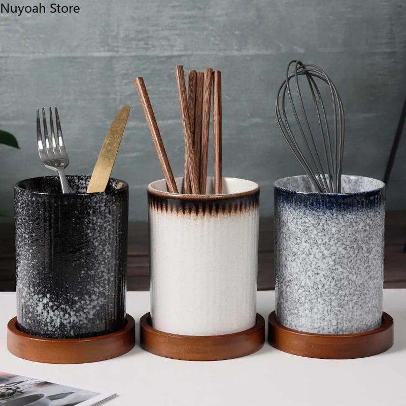 Drain Chopstick Holder Ceramic Household Kitchen Multifunctional Storage Tank Chopsticks Spoon Knife and Fork Storage Bucket