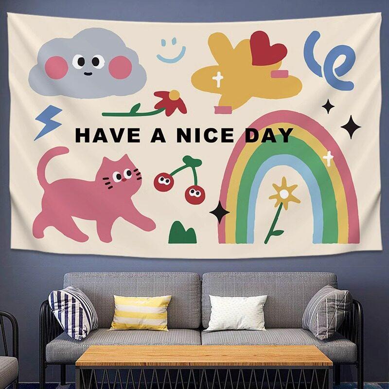 Cute Cartoon Little Monster Wall Tapestry Kids Room Decorative Background Cloth for Bedroom Headboard Hanging Art