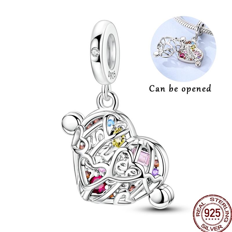 100% Copper Heart Family Charms Beads Pumpkin Pave Zircon Pendant Fit Original Bangle Bracelet Jewelry Gifts Making
