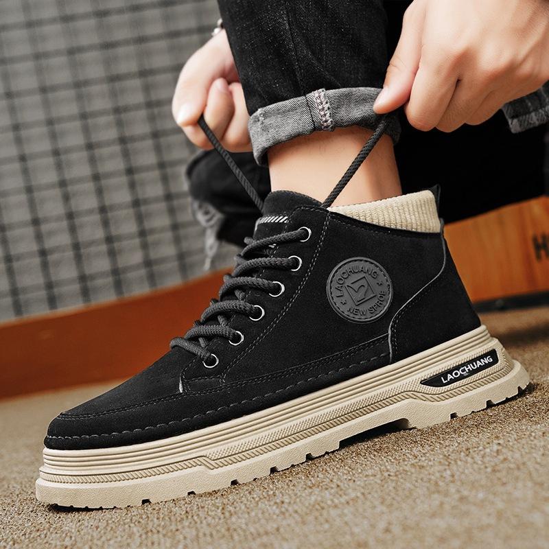 

2024 Осень Новые мужские кожаные ботинки в уличном британском стиле с высоким берцем, повседневные кожаные ботинки для мужчин, рабочие ботинки для отдыха на открытом воздухе 44 чёрный