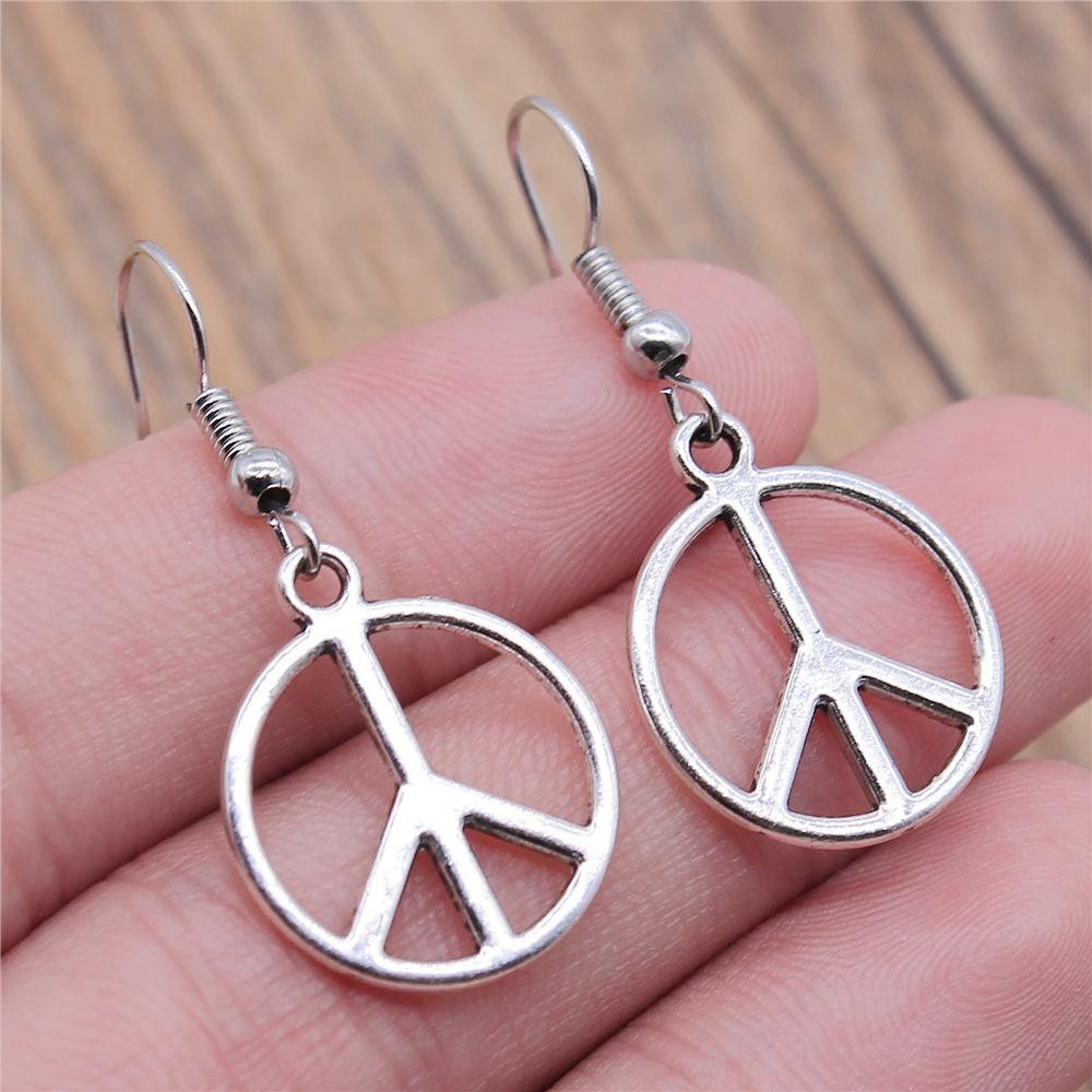 

Punk Antique Silver Color Antique Bronze Color Drop Women s Earrings Charm Vintage Peace Symbols Dangle Earring For Women