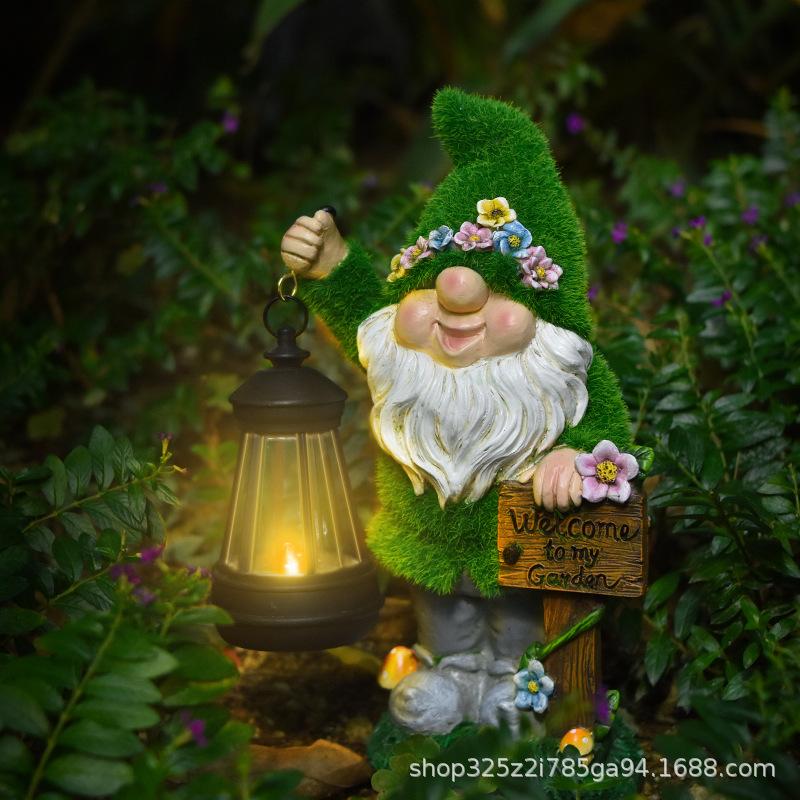 Flocking Elf Solar Garden Night Light American Ornament Villa Arrangement Outdoor Garden Resin Crafts