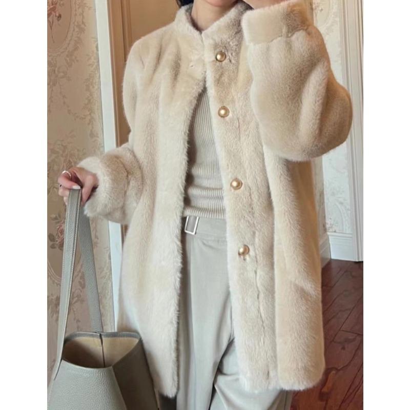 

Осенне-зимний кардиган средней длины с воротником-стойкой, куртка из тосканского меха, светлая L [130-72.5kg]