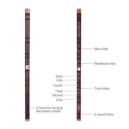 Shakuhachi, Benkeg D Chinese Traditional Instrument Dizi Bitter Bamboo Flute and Chinese Knot for Beginners