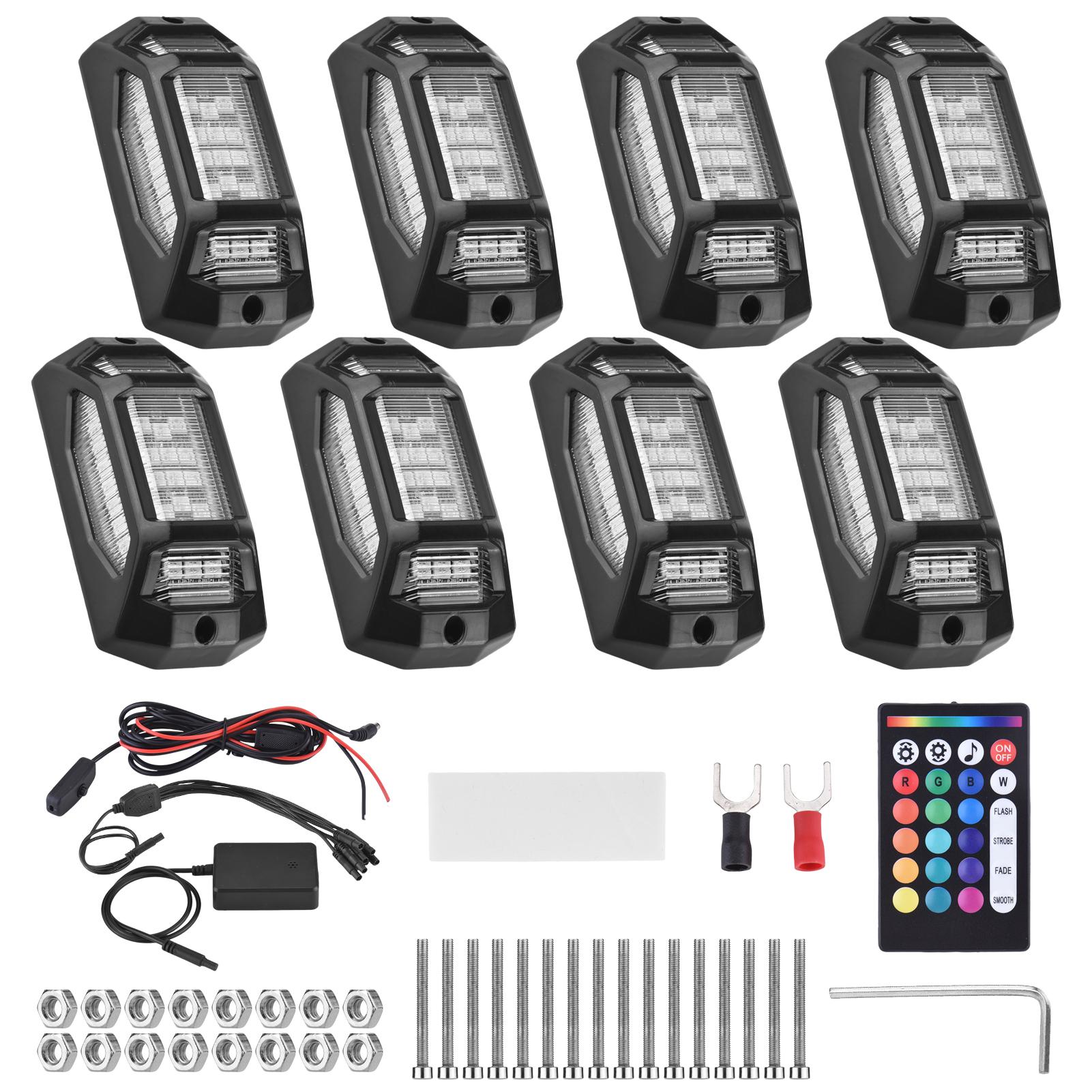 

Комплект светодиодной подсветки для автомобиля, 8 шт. разноцветных RGB-ламп с приложением BT и пультом дистанционного управления для