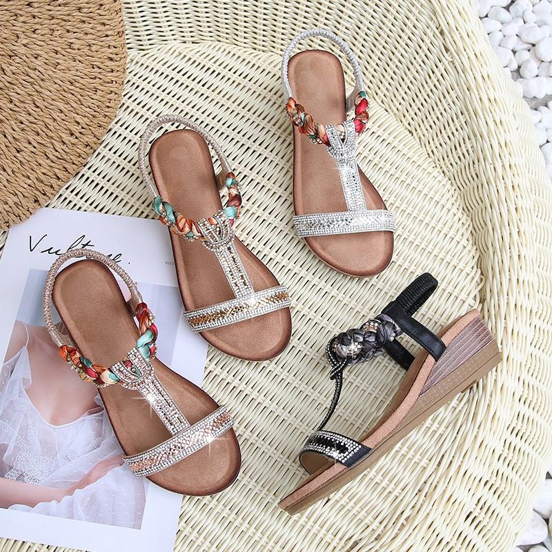 Bohemian T Strap con sandalias de tacón de cuña de pedrería comprar a buen  precio — entrega gratuita, reseñas reales con fotos — Joom