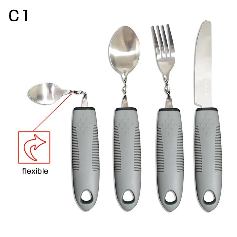 3/4/5Pcs/Set Elderly Adaptive Utensils Disabled Bendable Feeding Dinnerwares Parkinsons Self Training Spoon Fork Tableware