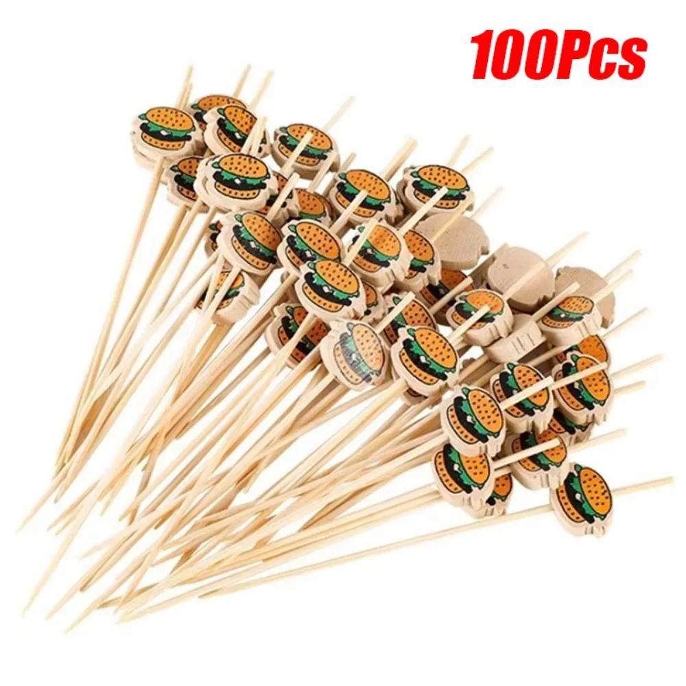 Portable Hamburger Garnish Fruit Sticks Disposable Cartoon Food Sticks Snack Picks