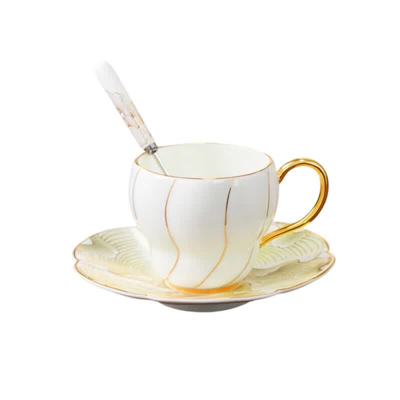 Auratic Magnolie 3-teiliges Keramik-Kaffeetassen- & Untertassenset