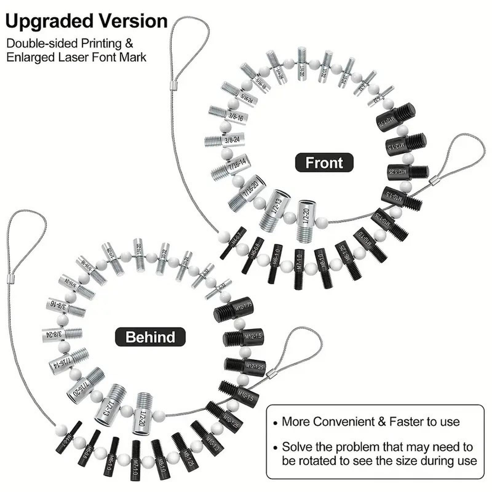 

Набор резьбомеров, 26 шт., Метрический и Проверочный инструмент для болтов/гаек/винтов (Струнный) One Size