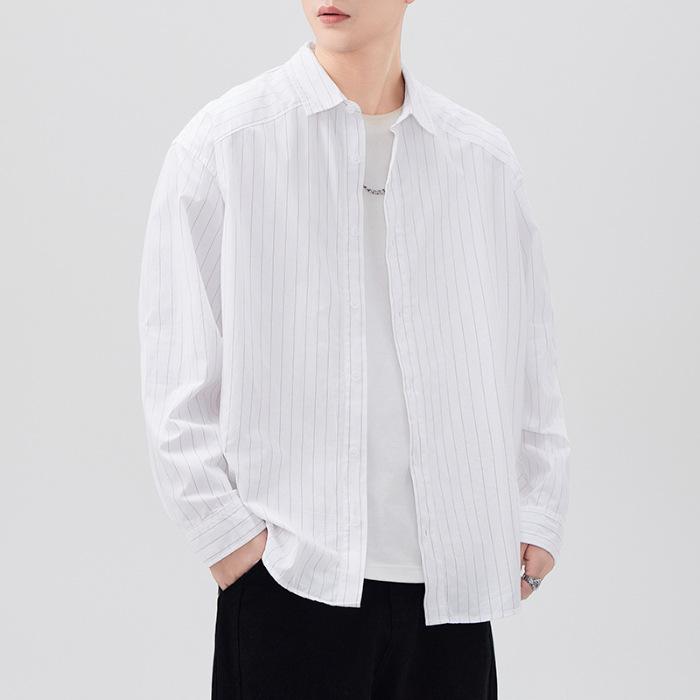 New Japanese Retro Spring Men's Striped Cotton Long-sleeved Shirt American Casual Shirt